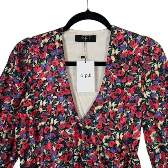 NEW! O.P.T. Cade Floral Wrap Dress One Pretty Thing Lined Puff Sleeve Size XS - Picture 5 of 13
